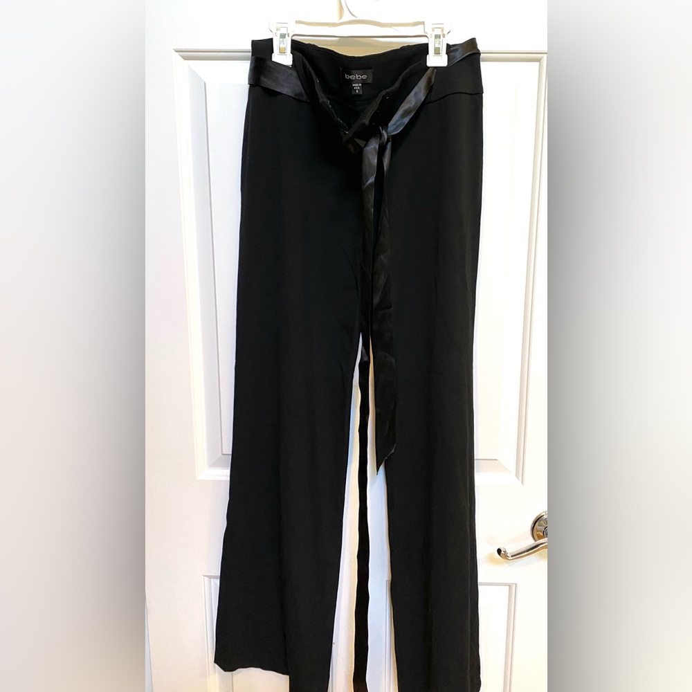 Black Bebe pants with satin belt